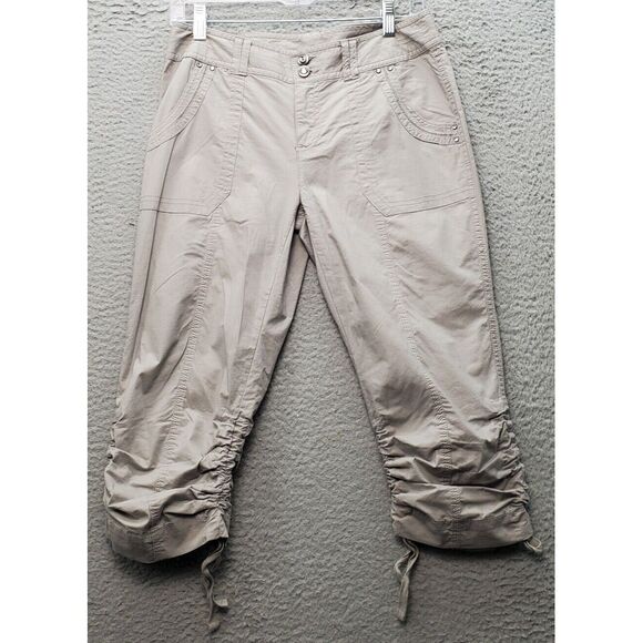 INC International Concepts Pants Womens 4P Tan High Waisted Curvy Fit Ruched Hem - Picture 1 of 7